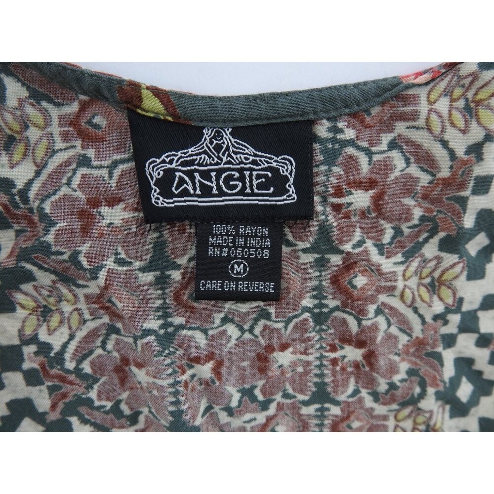 Angie Boho Floral Kimono Cardigan Duster Green Pink Medium Flowy - Picture 2 of 4